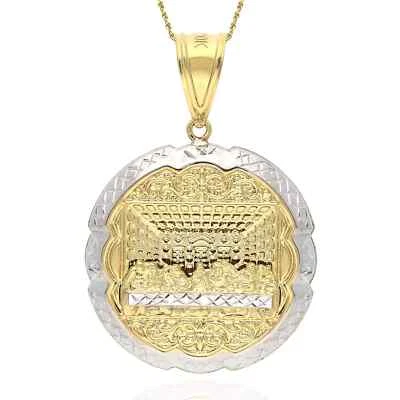 Colgante redondo de oro amarillo de 10 quilates talla diamante 3D Apóstoles La Última Cena 15 mm-75 mm Foto 1 de 4
