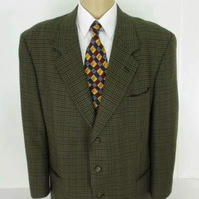 46 R Pierre Cardin Olive Brown Tweed Wool 3 Btn Mens Jacket Sport Coat Blazer - Image 1 of 4