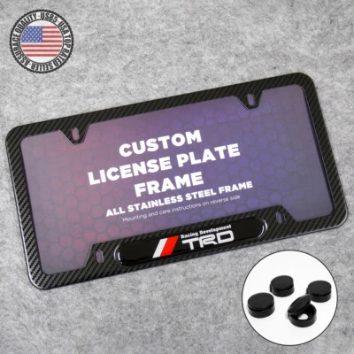 TRD Front or Rear Carbon Fiber Texture License Plate Frame Cover Holder Gift - Image 1 of 4