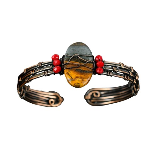 VALENTINO Bracciale regolabile in filo di diaspro policromo avvolto a mano regalo etnico rame