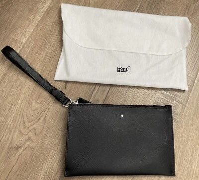 New MONTBLANC Black SARTORIAL Leather Clutch Zip Pouch Bag Wristlet Strap $750 - Image 1 of 4
