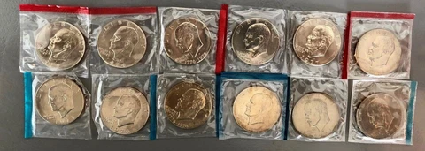 1973-1978 P D Eisenhower BU Ike Dollars US Mint Cello Run 12 Coin Set Cover