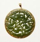 Pendentif en jade vintage motif floral et chauve-souris or jaune 14 carats (TaE) #40