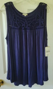 Love On A Hanger Top Size 1X Blue Sleeveless Lace Tunic Boho Stretch  - Picture 1 of 8