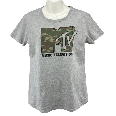 MTV Camouflage T Shirt/ Junior’s (XL) Gray Camo Viacom Cotton Poly Blend - Image 1 of 4
