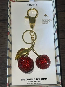 Piper K Rhinestone Big Cherry Bag Charm Key Chain - Picture 1 of 4