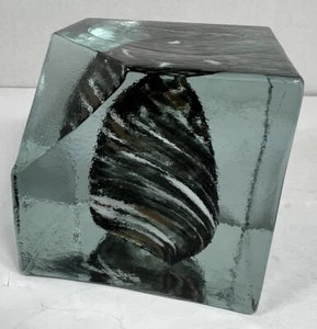 Art Glass HQT Paperweight CUBE Black White  Gold Fleck Swirl Design Over 5 #s. - Picture 1 of 7