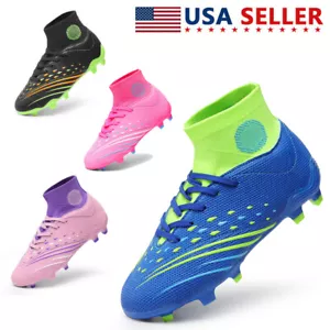 DREAM PAIRS Boys Girls Football Cleats Youth Firm Groud High Top Soccer Shoes - Picture 1 of 32