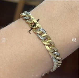 4Ct Genuine Moissanite Men's Cuban 8" Bracelet 14k Yellow Gold Plated Silver - Picture 1 of 9