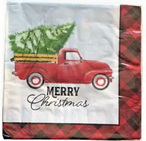 Merry Christmas Tree Red Farm Truck Paper Napkins 36 CT Ea. 2 Pks Buffalo Check - Picture 1 of 12