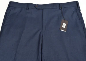 LUIGI BIANCHI MANTOVA Navy BASKETWEAVE Flat Front Super 110's Wool Pants 40 NWT - Picture 1 of 4