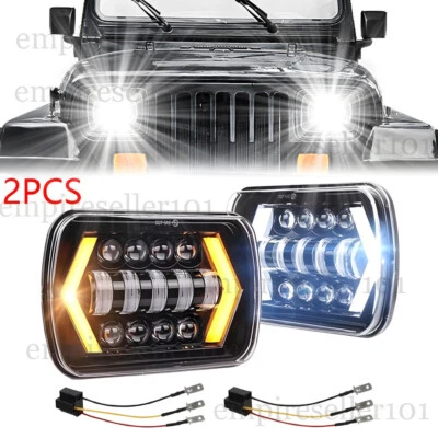 Pair 5x7" 7x6" LED Headlights Hi-Lo Sealed Beam For Jeep Cherokee XJ Wrangler YJ - Image 1 of 4
