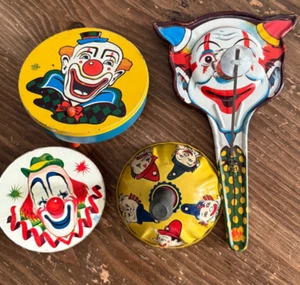 4 vintage CLOWN NOISEMAKERS, U.S. METAL TOY MFG. CO. Made in U.S.A - Picture 1 of 14