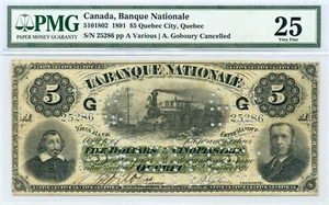 1891 $5 Banque Nationale - Very Fine, PMG VF 25 - Picture 1 of 2