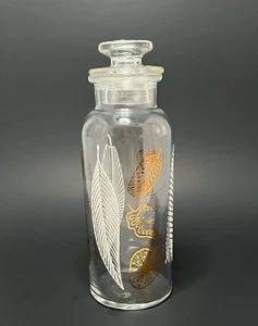 MCM Cresca Pascall Sweets Candy Jar / Apothecary w/ Lid Gold White Leaf Feather - Picture 1 of 6