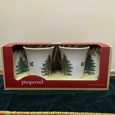 SPODE Árbol de Navidad Pimpinela 2 Taza y Posavasos Set de Regalo Nuevo en Caja Foto 1 de 4