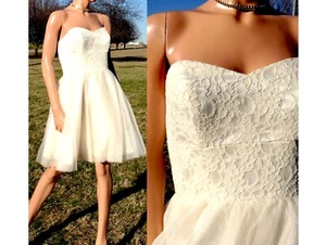 $210 David Tutura/GG 560 Designer Tulle Strapless Mini Wedding Dress CREAM~8~NWT - Picture 1 of 11
