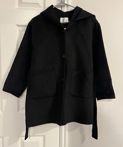 Zara Wool Blend Black Girls Button Up Coat Size 13-14 - Picture 1 of 7