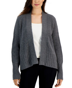 Eileen Fisher Women's Open-Front Ribbed Cardigan (Grey, X-Large)