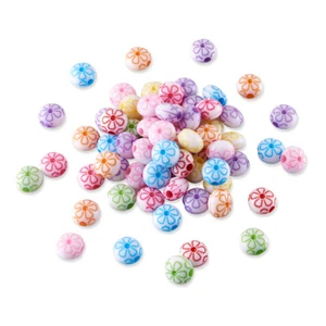 200x Acrylic Corrugated Beads Flat Round Carved Flower Mixed Color 9.5x10x6.2mm - Picture 1 of 4