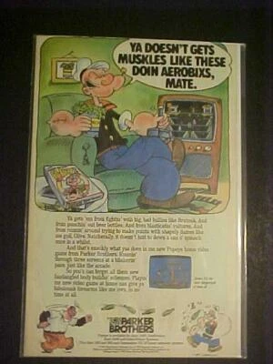 OLD RARE ATARI POPEYE HOME VIDEO GAME CARTRIDGER PRINT AD ORIGINAL VINTAGE  1983 - Image 1 of 4