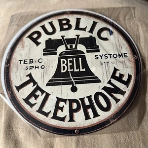 Retro “Public Telephone” Bell System Aluminum Tin For Wall 7.9”x7.9” - Picture 1 of 7