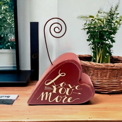 Porta notas Love You More corazón rojo madera pintada rústica 5" W Foto 1 de 4