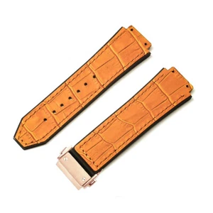 Genuine Leather Silicone Watch Band Straps Mens Waterproof Fit Hublot 19*26mm - Picture 1 of 41