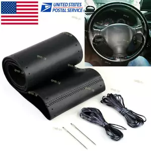 Black Leather DIY Car Steering Wheel Cover With Needles and Thread - Bild 1 von 11