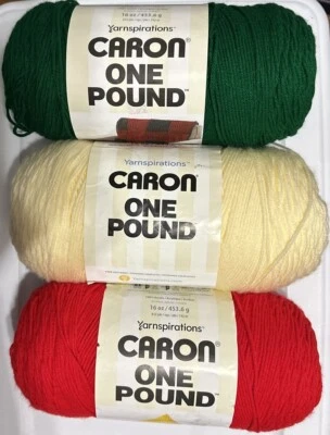 LOT of 3 CARON ONE POUND in KELLY GREEN SCARLET & CREAM 16oz & 812yds each - Image 1 of 4