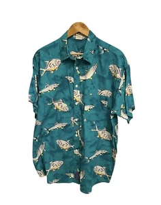 Vintage 90s Columbia Fish Hawaiian Shirt Large - Picture 1 of 4