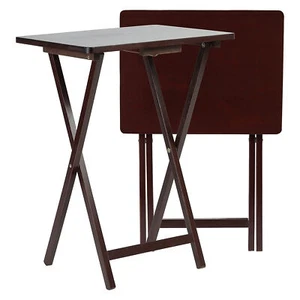 PJ Wood Folding TV Snack Tray Folding Table Desk Stand, Espresso Brown, Set of 2 - Picture 1 of 8