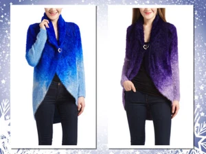 CÁRDIGAN PÚRPURA O AZUL XL NUEVO CON ETIQUETAS $69.99 Universal Moda Ombre Difuso Frontal Abierto - Imagen 1 de 13