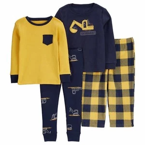 Carters Kids Pajama Set Size 7 Boys 4 piece Excavator Construction Gift NWT - Picture 1 of 8