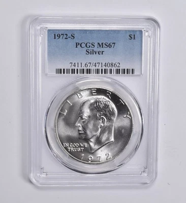 MS67 1972-S dólar Eisenhower Ike prata PCGS etiqueta azul *5324 - Imagem 1 de 4