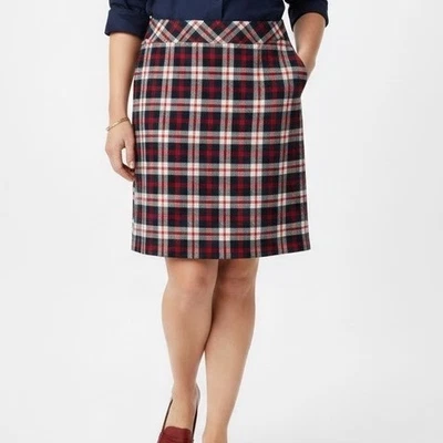 Talbots Woman Plaid Wool Blend Skirt Sz 18W Navy Red White Pencil,Career, preppy - Image 1 of 4