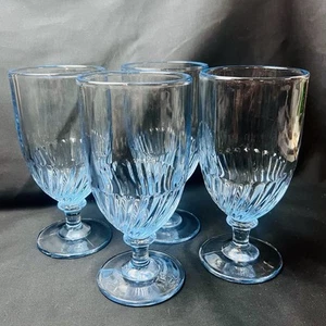 Set of 4 Martha Stewart mse Light Blue Swirl Iced Tea Glasses Goblets EUC - Picture 1 of 6