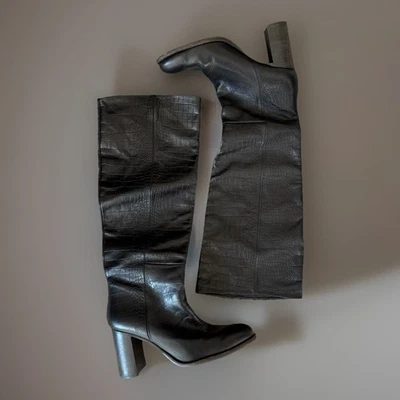 Botas de cuero Free People para mujer 41 hasta la rodilla con estampado de cocodrilo negras altas Foto 1 de 4