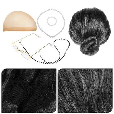 Elderly Women Wigs Old Lady Costume Grandma Cosplay Set Accessories - Image 1 of 4