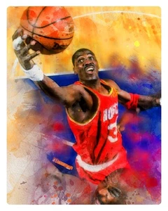 Hakeem Olajuwon 8x10 Art Photo Print John Rudolph Signed Houston Rockets - Picture 1 of 2