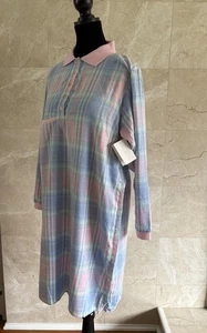 VTG Erika Taylor Nightgown Small Deadstock Pastel Plaid Cotton Cottagecore Cozy - Picture 1 of 14