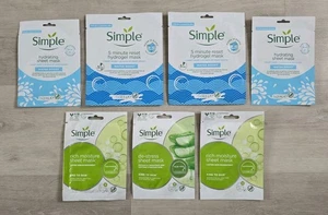 7 x SIMPLE FACE MASK BUNDLE - 5 MINUTE RESET HYDROGEL WATER BOOST / SHEET / DRY - Picture 1 of 7