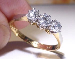 18ct Gold Diamond Ring 0.45ct Trilogy UK Hallmark Size L Boxed - Picture 1 of 24