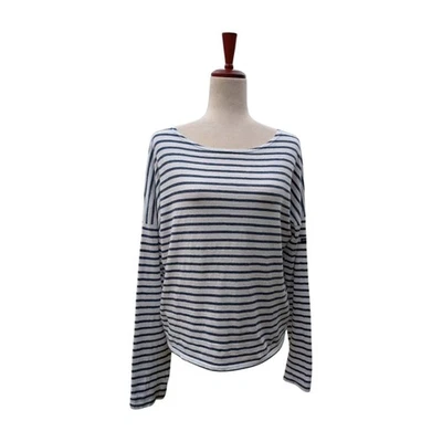 Saint James + Jenni Kayne Drop Shoulder Navy and White Striped Linen Blend Tee M - Image 1 of 4