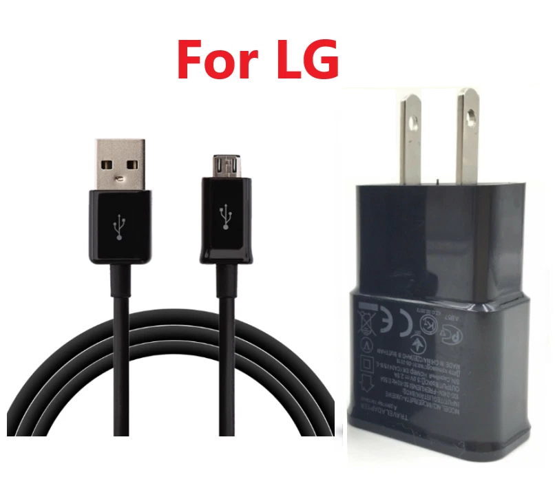 Wall Travel Charger + Micro USB Data Charging Cable Cord for LG Prime 2 G4 Black - Image 1 of 3