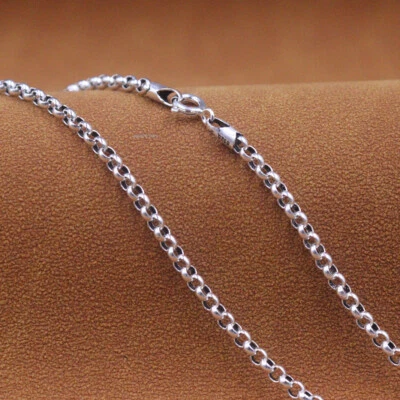 Collar de cadena de plata esterlina real S925 para hombre y mujer de 3 mm con eslabones Rolo de 18 pulgadas L Foto 1 de 4