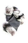 Andreano Womens Leather Rabbit Fur Trim Fingerless Gloves Blue Size 7.5