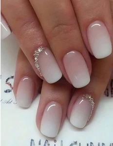 24Pcs Short Oval French Press On Nails – Silver Glitter+ gel tabs & file - Picture 1 of 1
