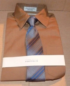 NUEVO Perry Ellis Camisa de Vestir Corbata Combo Portafolio Jóvenes Niños Marrón Azul 10 NUEVO CON ETIQUETAS - Imagen 1 de 1
