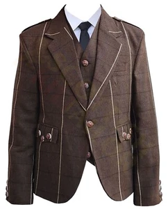 Chaqueta escocesa marrón tweed Argyll Kilt para hombre Highland Argyll chaqueta en venta - Imagen 1 de 3